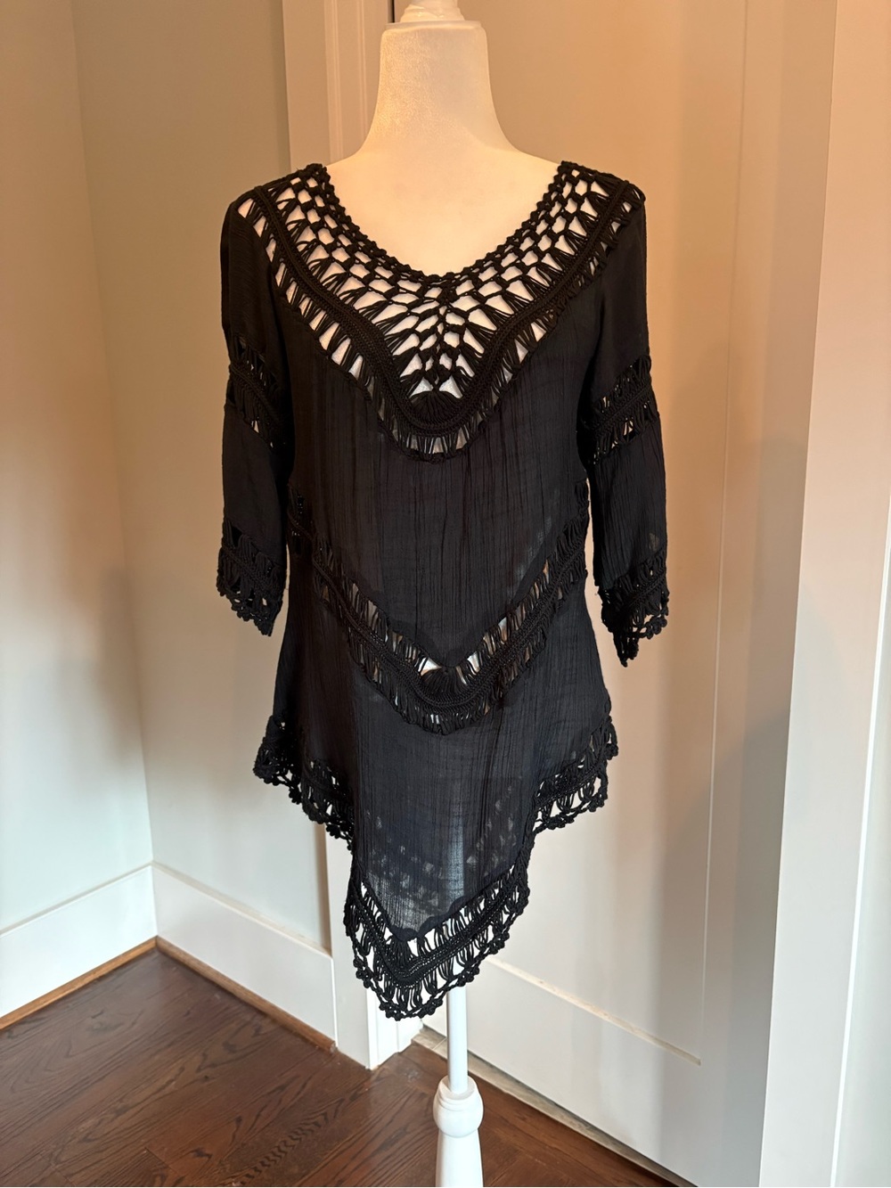 India Boutique Black Crochet-Trim Tunic